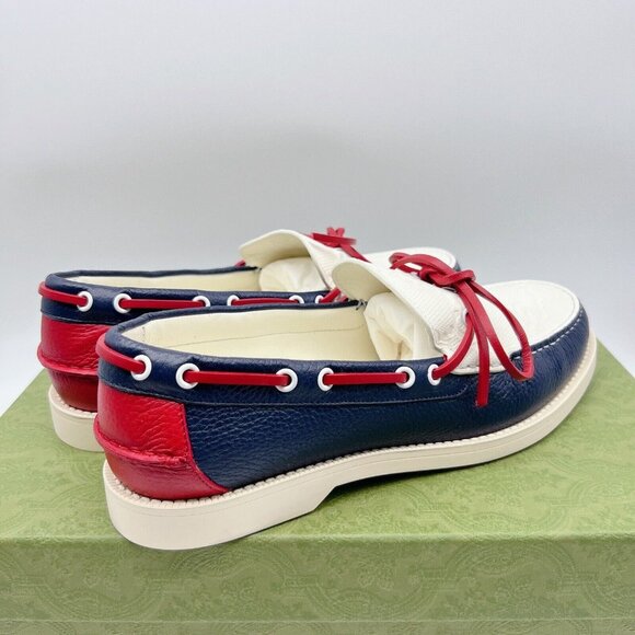 Gucci Riverside Leather Boat Shoe Loafer Moccasin Blue Mens UK 9 US 9.5 $890 - Picture 6 of 13